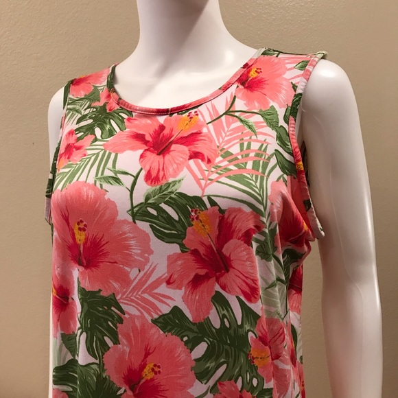 Rouge Pink Hibiscus Tank Dress Size 1X Summer Dress Mid Length - Picture 6 of 12